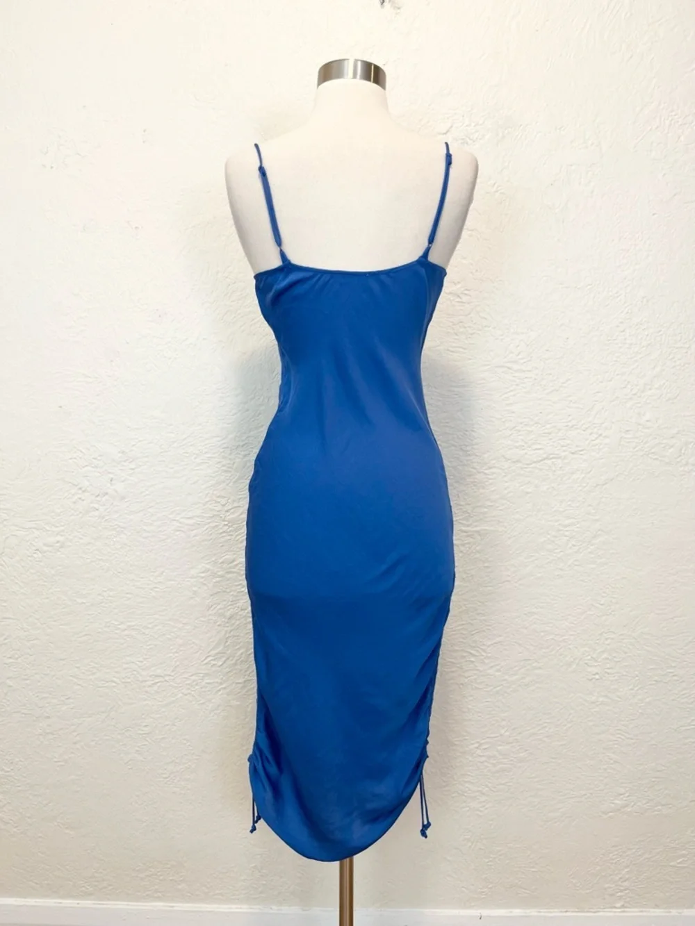 Intimately Free People Slip Dress Blue Satin Ruched Convertible Midi Mini XS